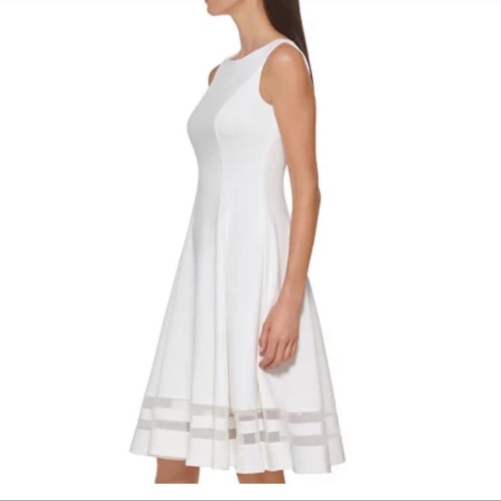 Sleeveless Mesh Stripe Skirt Solid Fit and Flare Dress Calvin Klein NWT